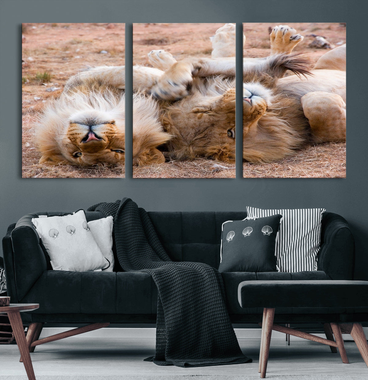 Lion Pair Wall Art Canvas Print – Framed Wildlife Scene with