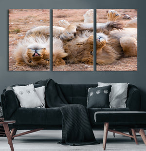 Lion Pair Wall Art Canvas Print – Framed Wildlife Scene with