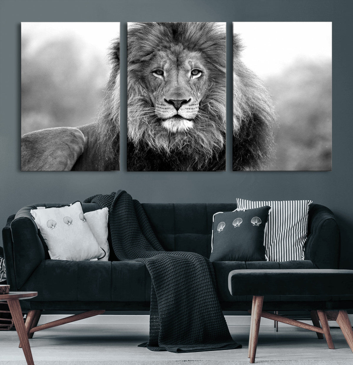 Black and White Lion Canvas Wall Art – Animal Print Artwork