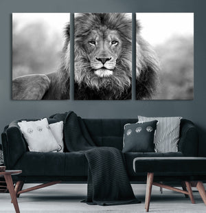 Black and White Lion Canvas Wall Art – Animal Print Artwork
