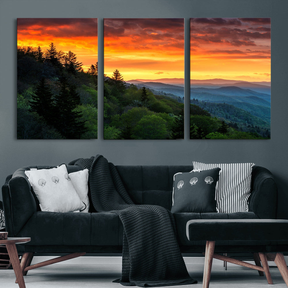 Forest Landscape Wall Art Sunset Canvas, Forest Sunset