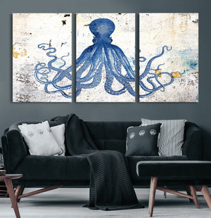 Octopus Canvas Wall Art | Coastal Marine Life Artwork for