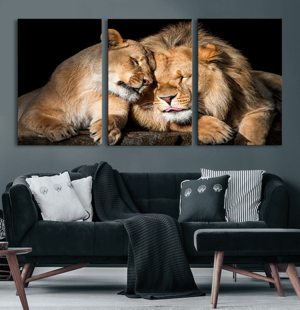 Lion and Lioness Wall Art Canvas Print – Framed African