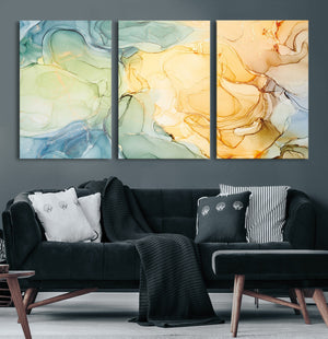 Green and Yellow Marble Fluid Effect Wall Art, Green and