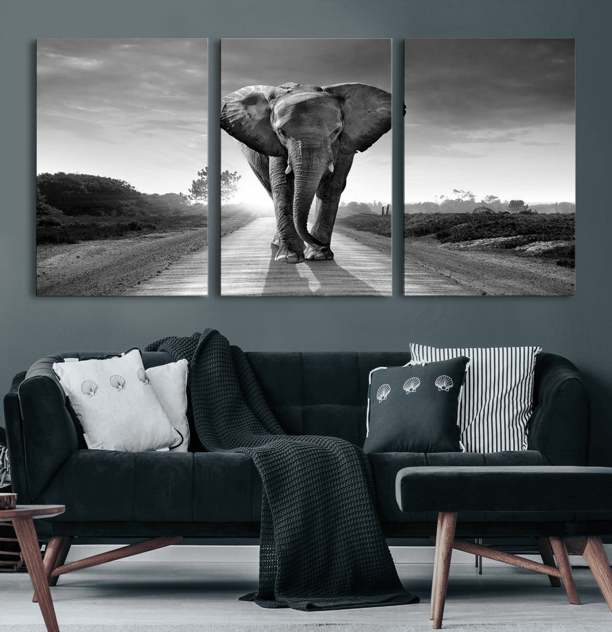 Black and White Elephant Wall Art Canvas Print