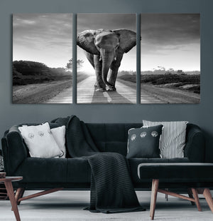 Black and White Elephant Wall Art Canvas Print