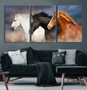 Animal Wall Art Three Horses Farmhouse Art Canvas, Framed
