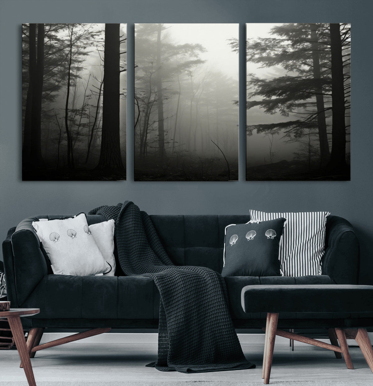 Misty Forest Wall Art Premium Canvas Print a Foggy and