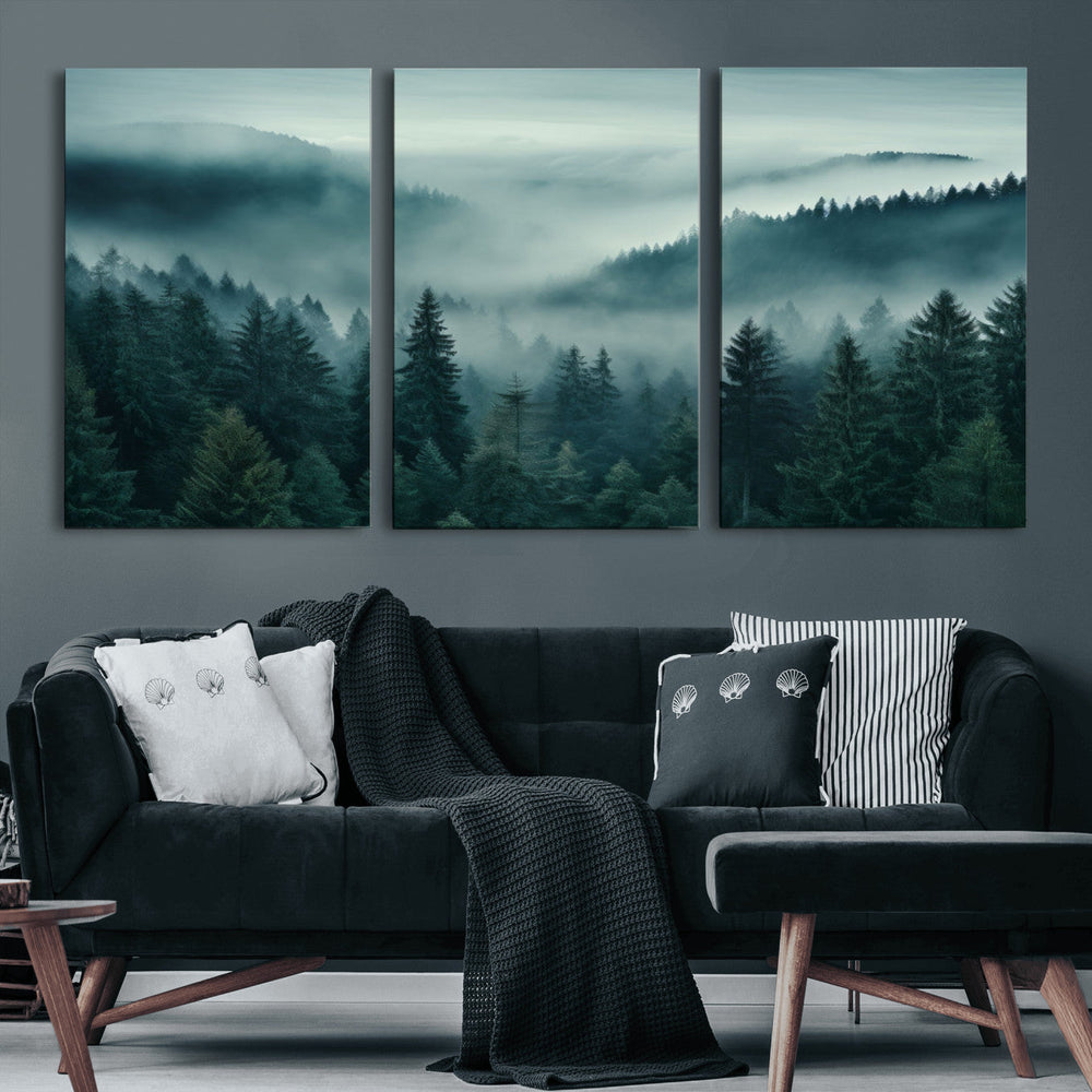 Captivating Misty Foggy Forest Wall Art Premium Canvas Print