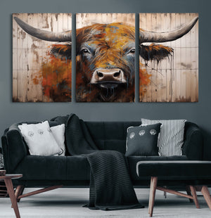 Abstract Bull Highland Cow Canvas Wall Art Print – Vibrant