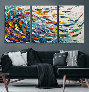 Modern Abstract Fish Shoal Wall Art Canvas Print, Colorful