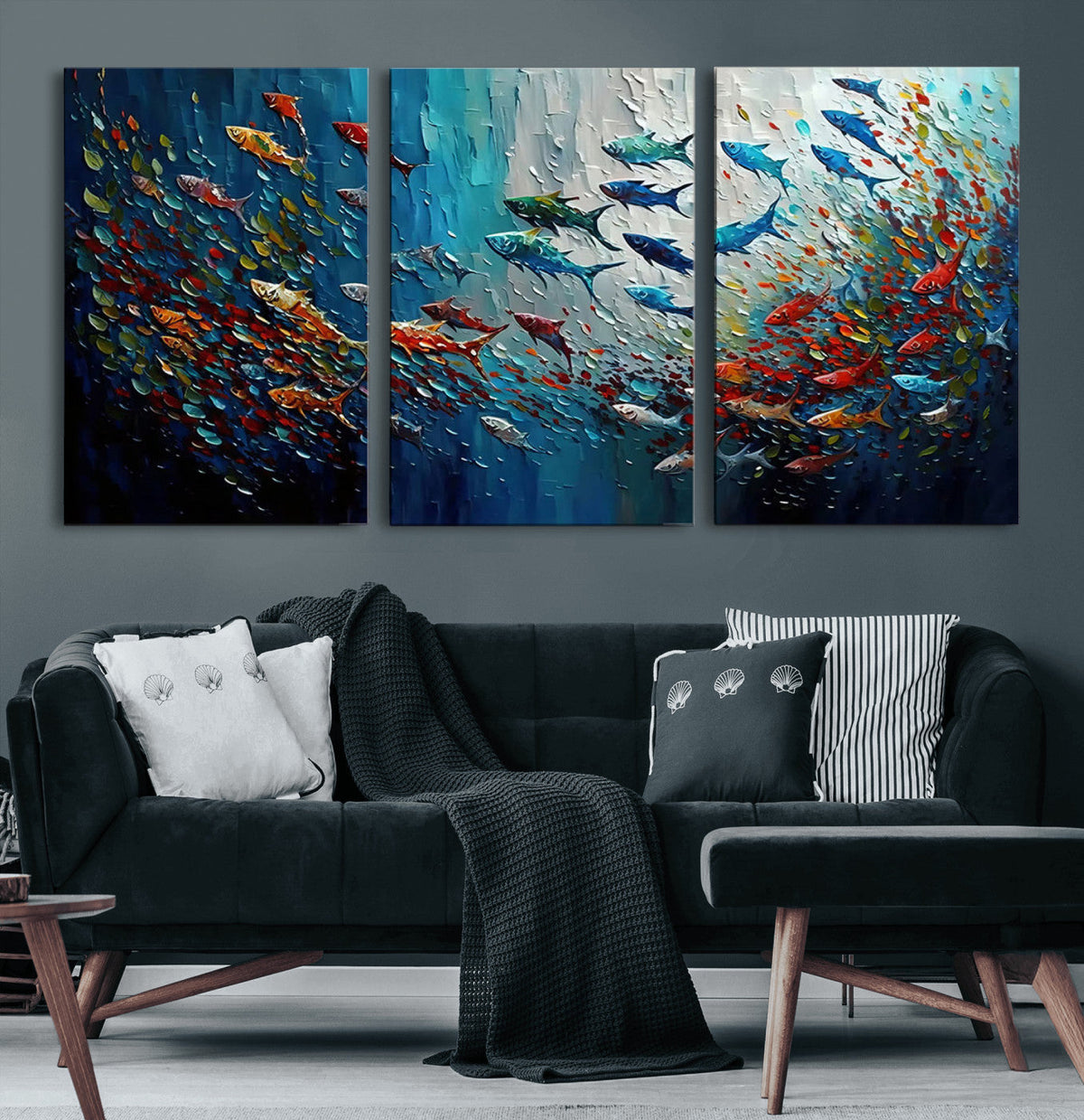 Modern Abstract Fish Shoal Wall Art Canvas Print, Colorful