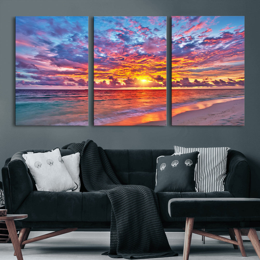 Vibrant Sunset Beach Wall Art - Ocean Sunset Canvas Print |