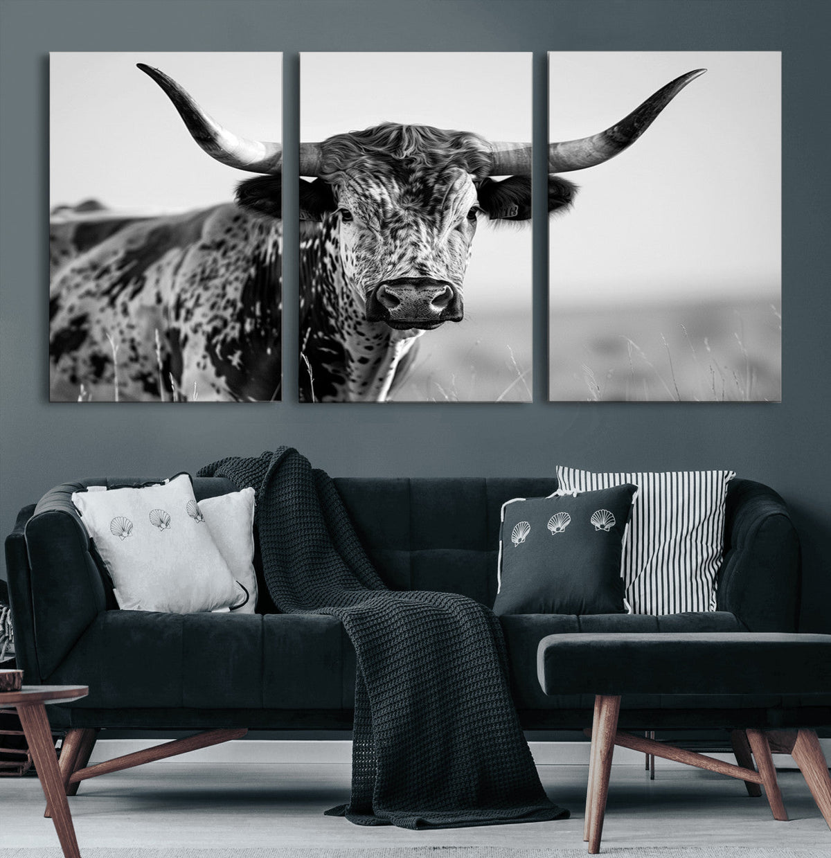 Texas Highland Cow Longhorn Canvas Print - Rustic Farmhouse