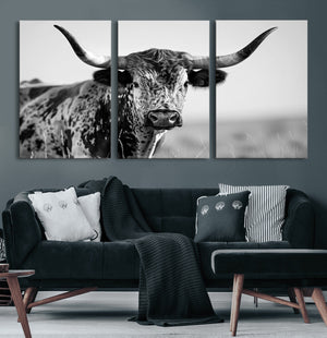 Texas Highland Cow Longhorn Canvas Print - Rustic Farmhouse