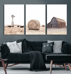 Rustic Farmhouse Wall Art Set of 3 – Country Barn and Wheat