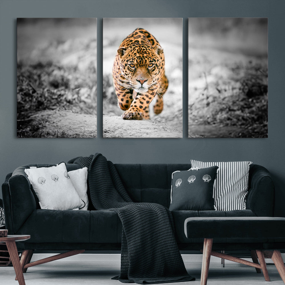 Jaguar Wall Art Canvas Print - Majestic Big Cat in Focused