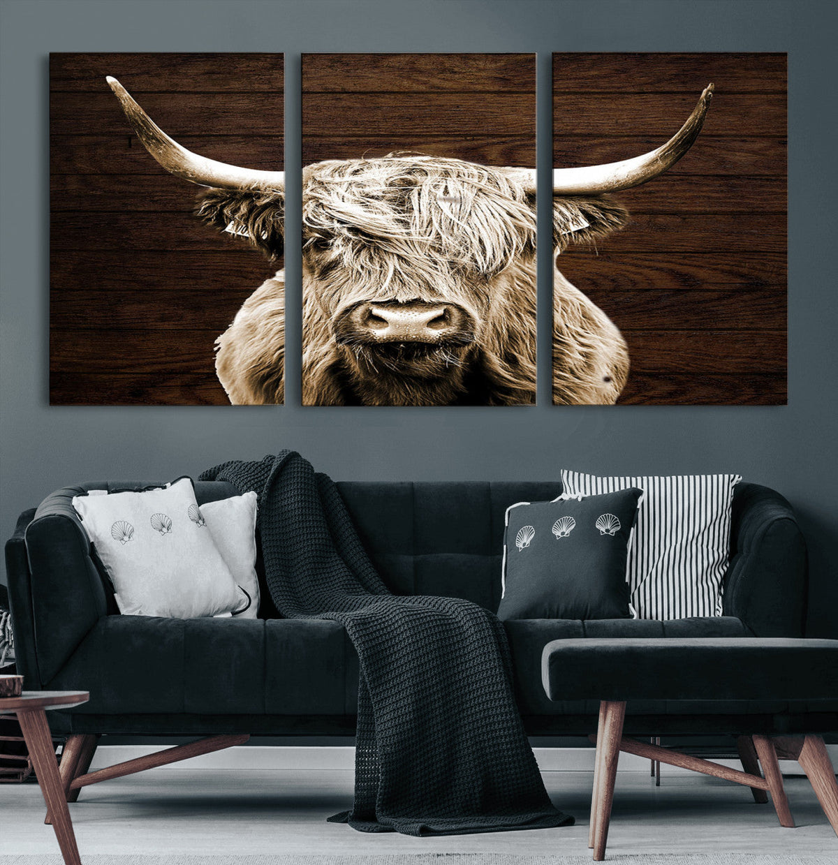 Highland Cow Wall Art Canvas Print, Rustic Farmhouse Decor,