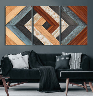 Geometric Wood Art Wall Decor Canvas Print, Rustic Wooden