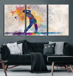 Watercolor Golf Swing Wall Art Canvas Print | Vibrant