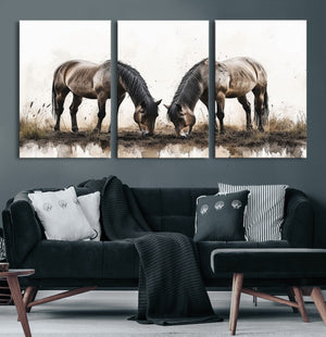 Chines Ink Style Horses Wall Art Canvas Print
