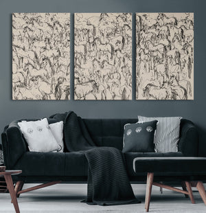 Abstract Horse Sketch Wall Art | Ready to Hang and Framed |