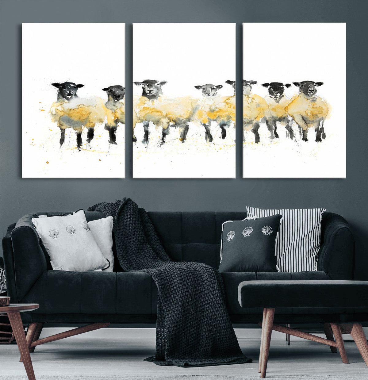 Farmhouse Wall Art Sheep Print | Ready to Hang Framed Canvas