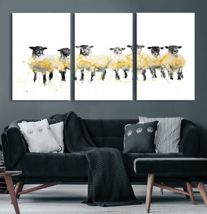 Farmhouse Wall Art Sheep Print | Ready to Hang Framed Canvas