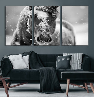 Black and White Horse Winter Wall Art | Ready to Hang and