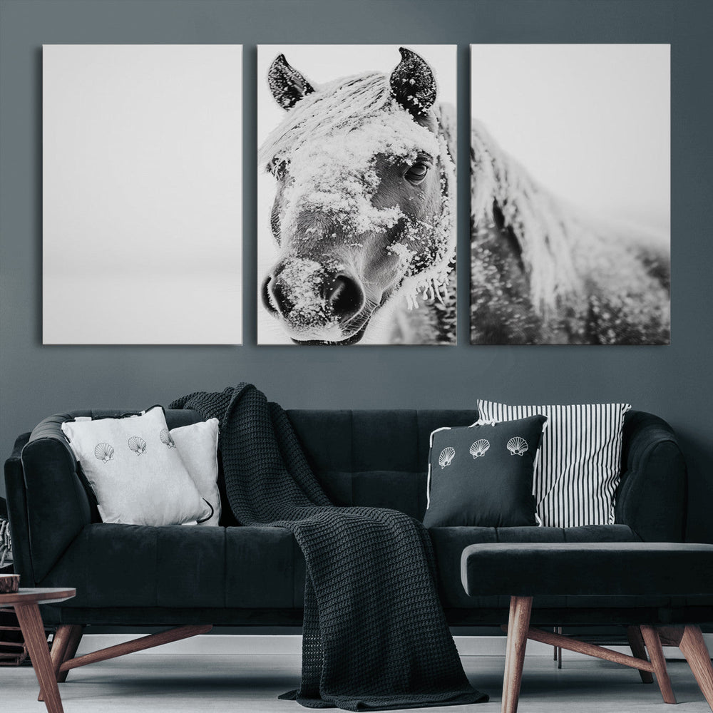 White Horse Wall Art | Ready to Hang and Framed | Winter