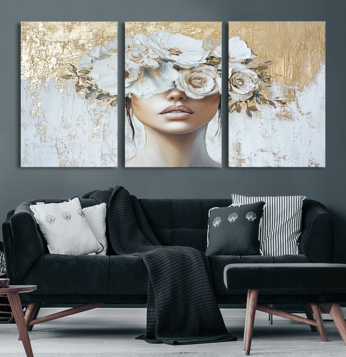 Golden Petal Wall Art - Canvas Print Flower Head Woman
