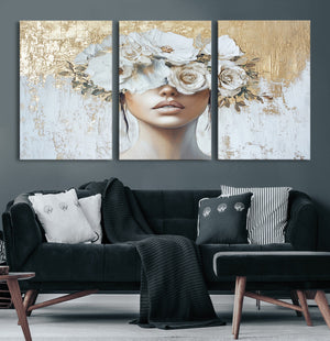Golden Petal Wall Art - Canvas Print Flower Head Woman