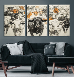 Texas Longhorn Wall Art Canvas Print – Herd Abstract Cow
