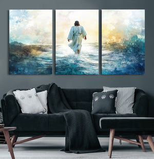 Watercolor Jesus Walking on Water Canvas Print, Christian