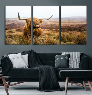 Scottish Highland Cow Canvas Wall Art – Rustic Farmhouse