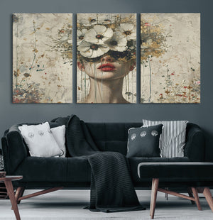Abstract Floral Women Patel Wall Art Canvas Print