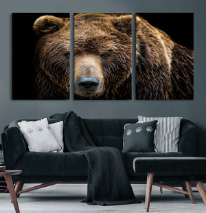 Grizzly Brown Bear Canvas Wall Art, Wildlife Animal Canvas