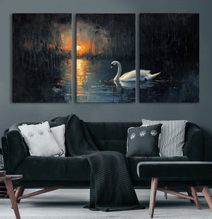 Abstract Swan on Water Wall Art Canvas Print - Elegant