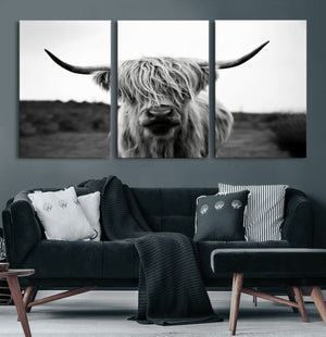 Highland Cow Wall Art | Black and White Farmhouse Decor |