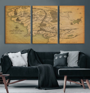 Middle Earth Map Canvas Wall Art – Vintage Fantasy Map