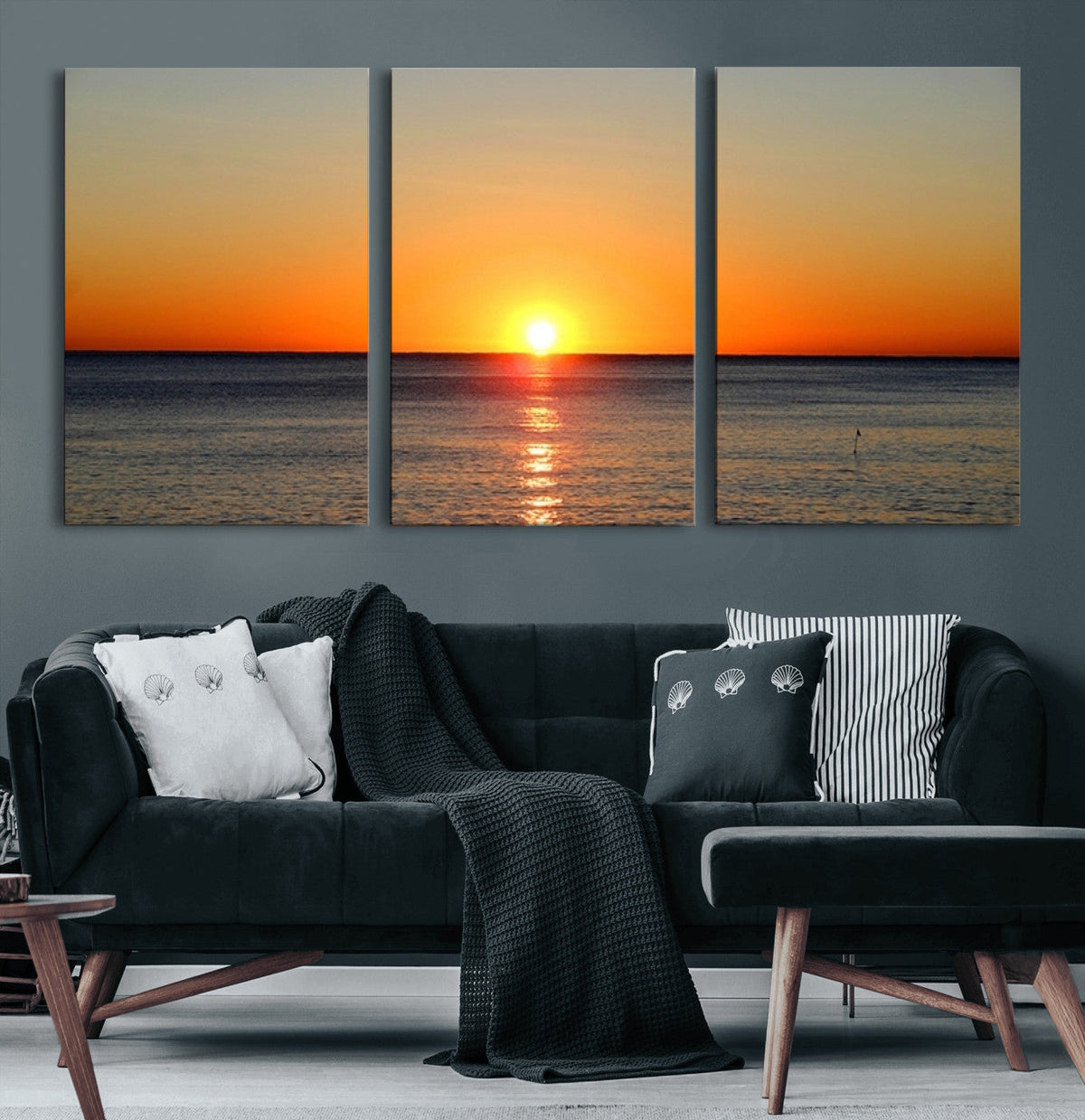 Golden Horizon Sunset Over Ocean Wall Art Canvas Print –