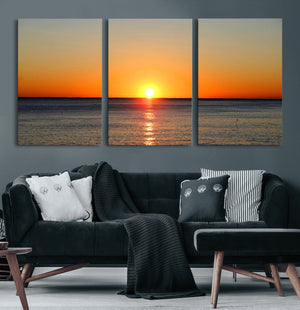 Golden Horizon Sunset Over Ocean Wall Art Canvas Print –