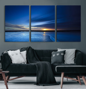Blue Sunset Ocean Canvas Wall Art Print – Serene Coastal