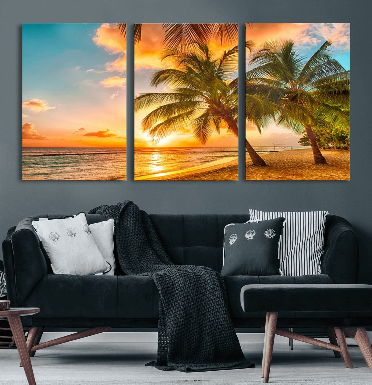 Tropical Sunset Beach Canvas Wall Art Print – Vibrant Palm
