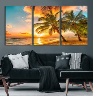 Tropical Sunset Beach Canvas Wall Art Print – Vibrant Palm