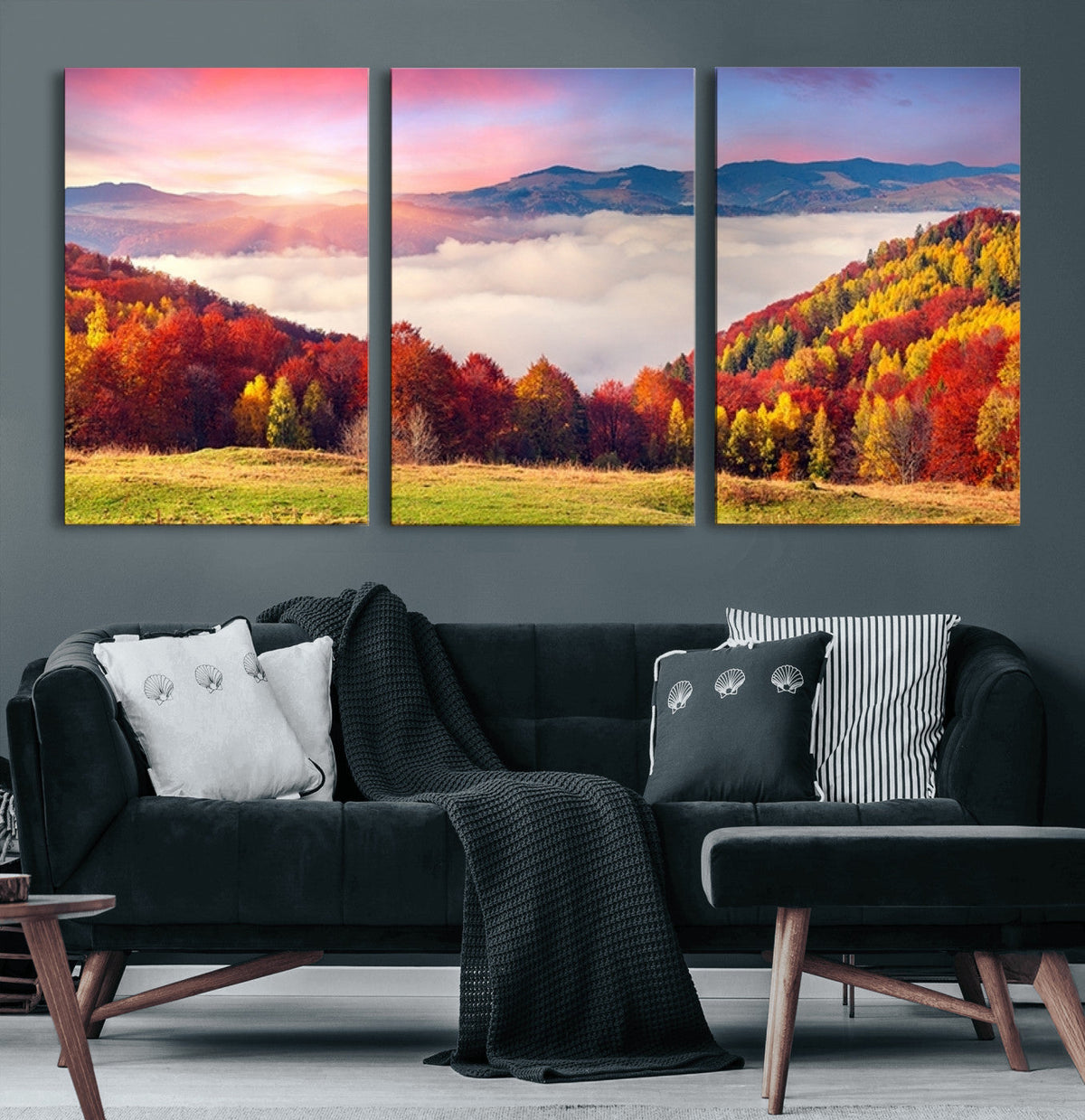 Autumn Mountain Foggy Landscape Wall Art Canvas Print |