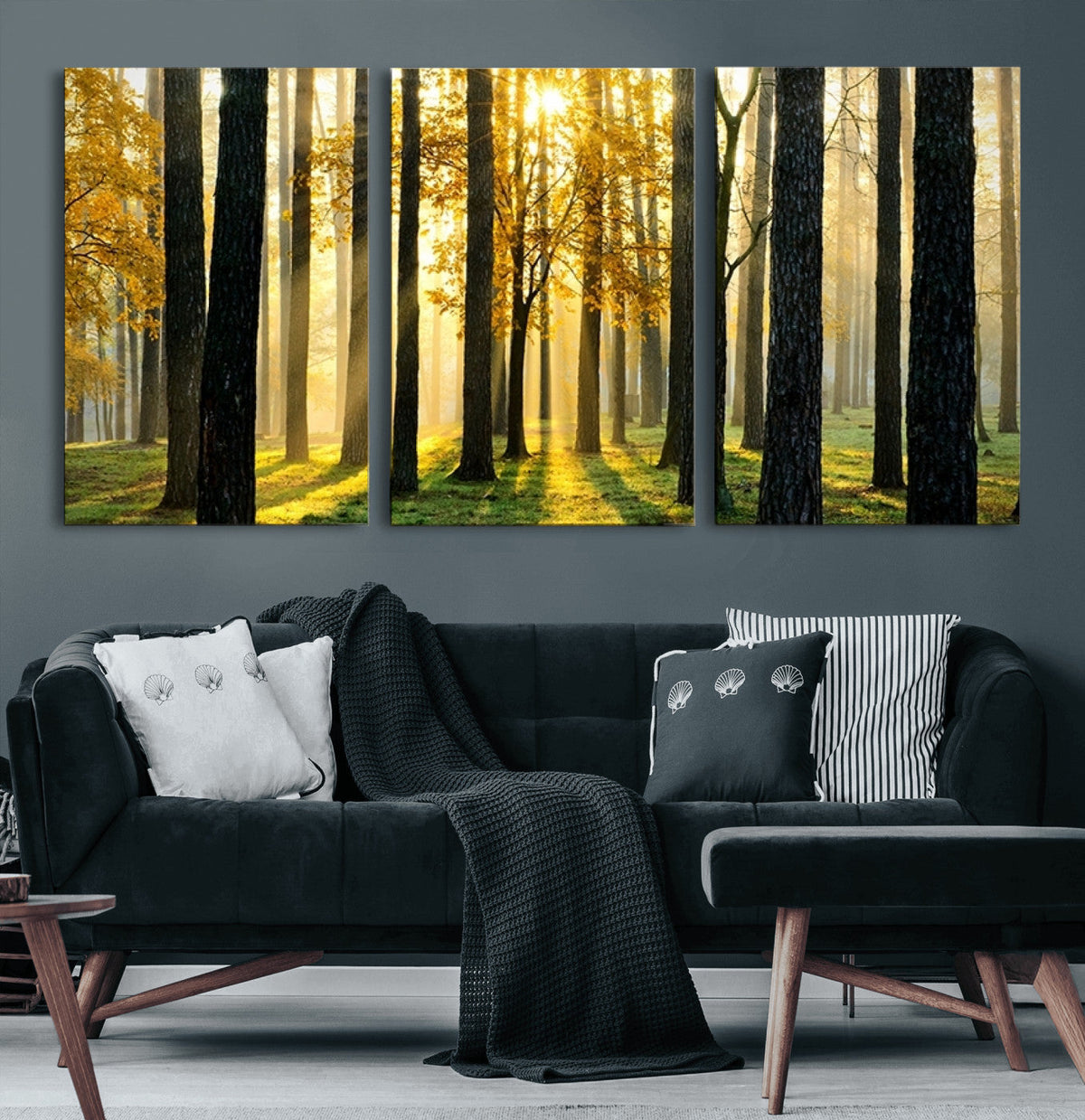 Sunlit Forest Wall Art Canvas Print – Large Framed Woodland