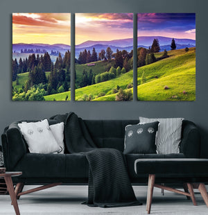 Green Hills and Sunset Wall Art Print - Scenic Landscape