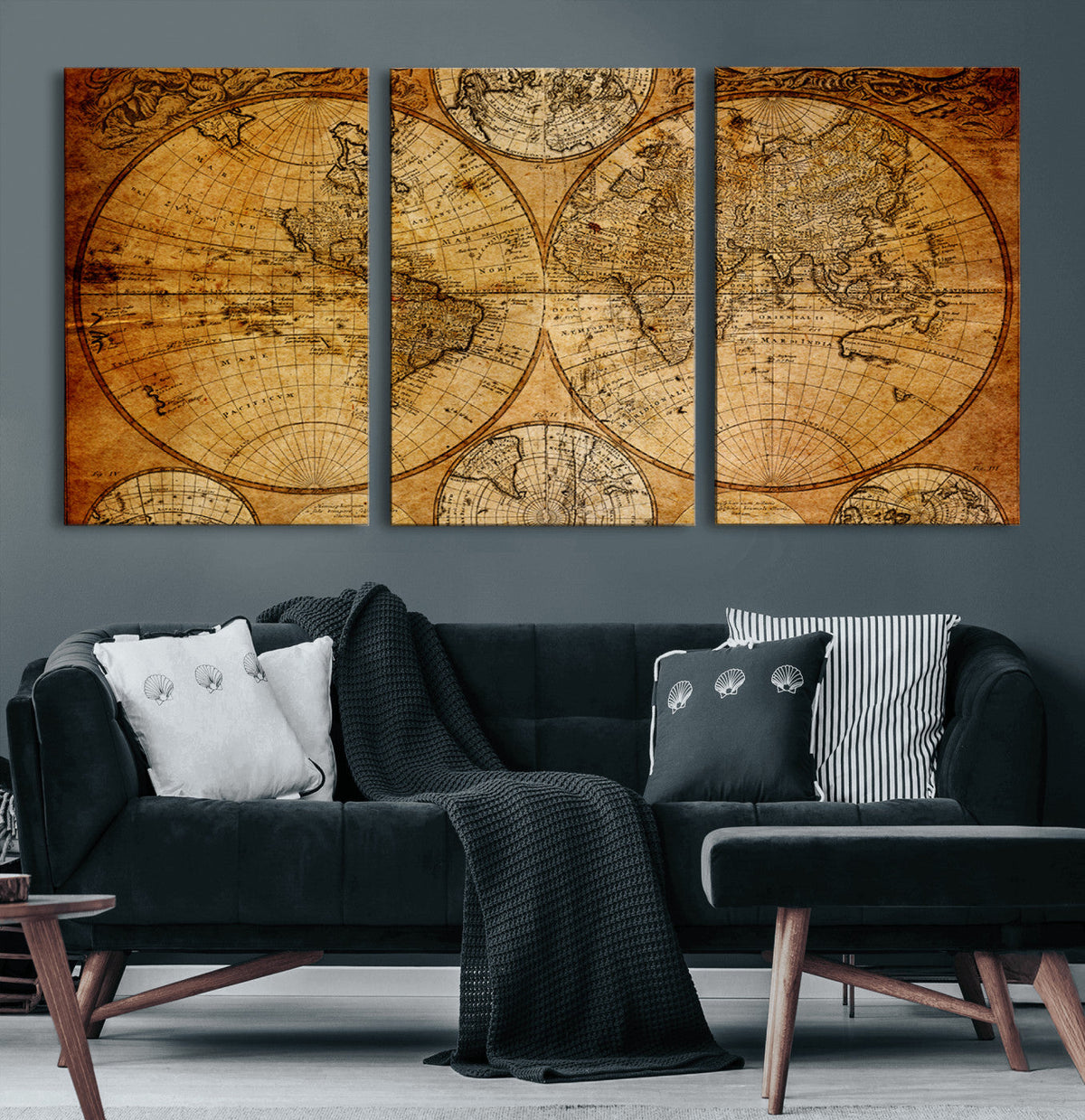 Vintage World Map Canvas Print – Antique Push Pin Travel