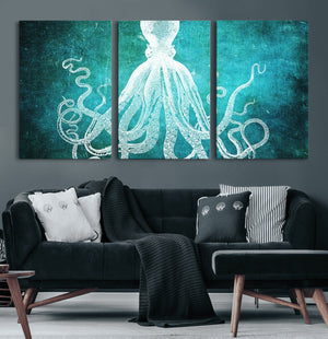 Green Octopus Abstract Wall Art Canvas Print